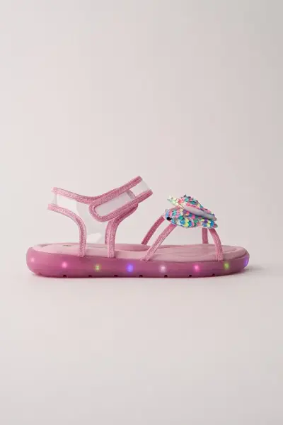 Y-2603 Kız Çocuk Işıklı ve Payetli Kelebekli Spor Sandalet Pembe - 25