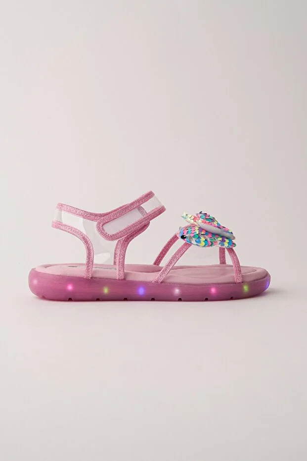 Y-2603 Kız Çocuk Işıklı ve Payetli Kelebekli Spor Sandalet Pembe - 33
