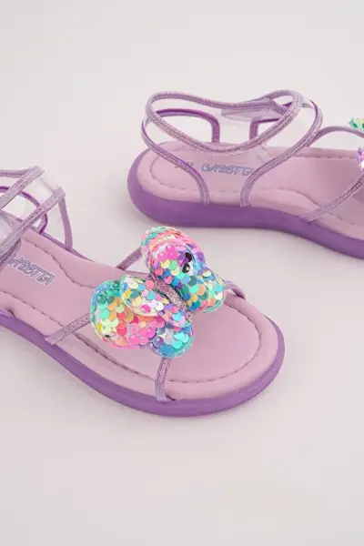 Y-2603 Kız Çocuk Işıklı ve Payetli Kelebekli Spor Sandalet Lila - 23