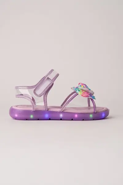Y-2603 Kız Çocuk Işıklı ve Payetli Kelebekli Spor Sandalet Lila - 31