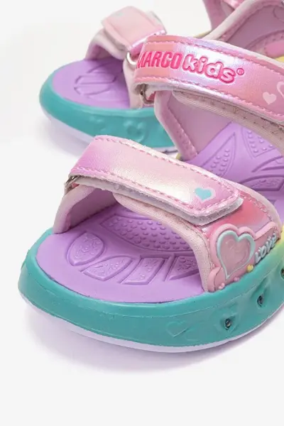 152-02-26Y208 Kız Çocuk Işıklı ve Kalp Detaylı Spor Sandalet Pembe - 32