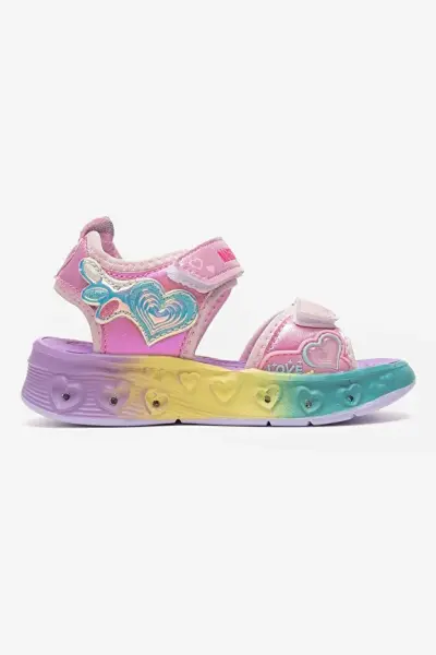 152-02-26Y208 Kız Çocuk Işıklı ve Kalp Detaylı Spor Sandalet Pembe - 32