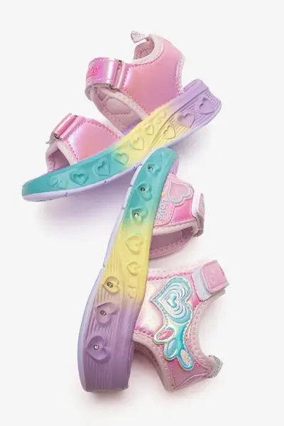 152-02-26Y208 Kız Çocuk Işıklı ve Kalp Detaylı Spor Sandalet Pembe - 33