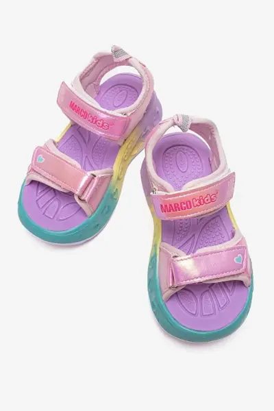 152-02-26Y208 Kız Çocuk Işıklı ve Kalp Detaylı Spor Sandalet Pembe - 34