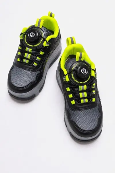 Akıllı Bağcıklı LED Işıklı Çocuk Patenli Spor Ayakkabı SİYAH-YEŞİL - 32