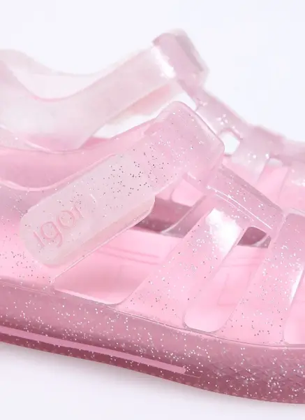Star Glitter Çocuk Şeffaf Simli Deniz ve Günlük Sandalet Cr.Rosa - 26