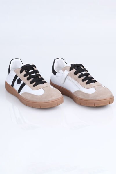 5085 Hakiki Deri fermuarlı Spor Ayakkabı F. BEYAZ-SİYAH - 32