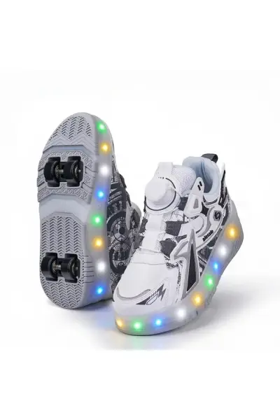 A.9626 Led Işıklı Çocuk Patenli Spor Ayakkabı Beyaz - 31