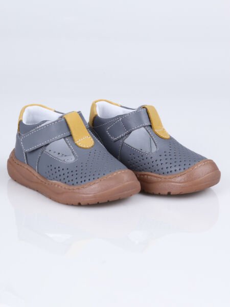 S.012 Hakiki Deri Direkli Sandalet İ.B. Gri-Sarı - 19