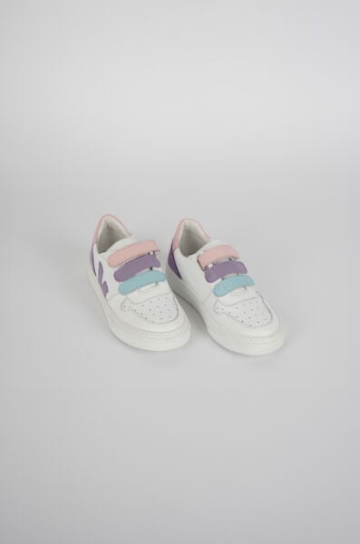 V.100 Çocuk Hakiki Deri Sneaker Ayakkabı BEYAZ-LİLA - 32