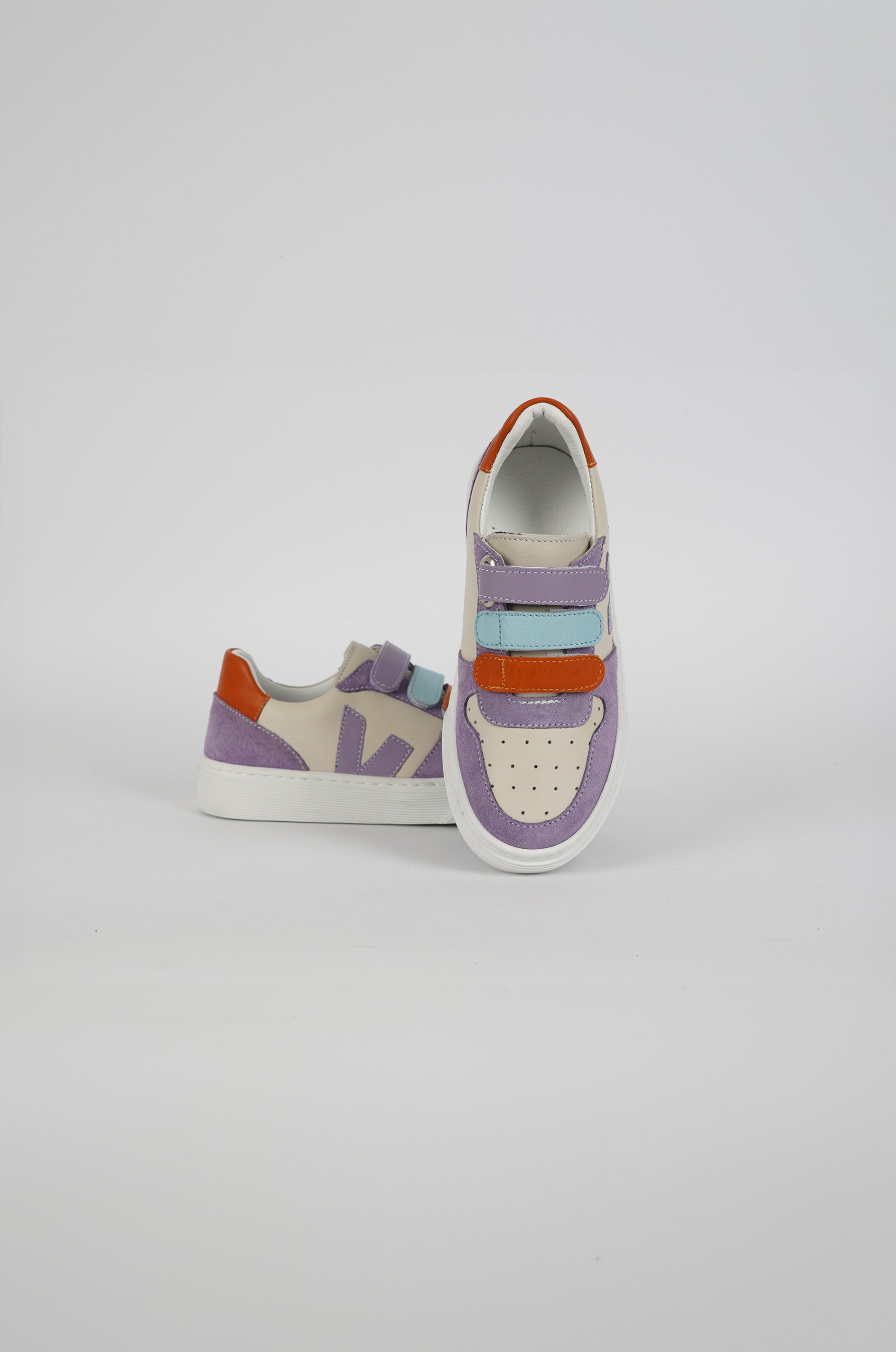 V.100 Çocuk Hakiki Deri Sneaker Ayakkabı Bej-Lila - 34