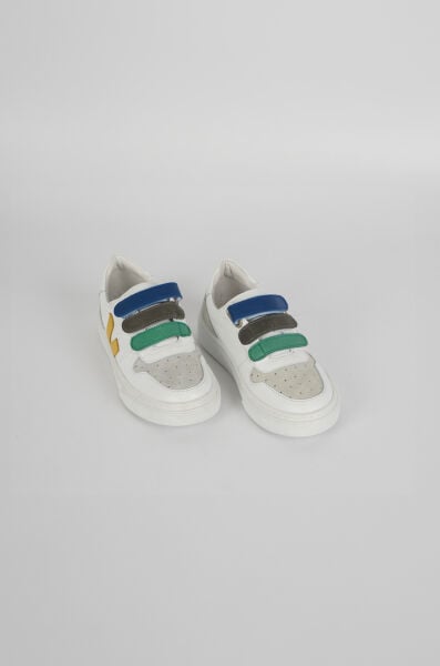 V.100 Çocuk Hakiki Deri Sneaker Ayakkabı Beyaz-Sarı - 34